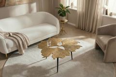 Dekorativer Couchtisch GINKGO LEAFS 75cm gold handmade Metall