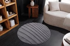 Runder Teppich WAVE 80cm anthrazit 3D strukturierter Kurzflor Indoor Hoch-Tief-Effekt