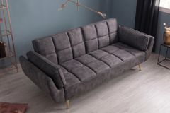Retro Schlafsofa BOUTIQUE 215cm dunkelgrau Samt 3-Sitzer mit goldenen Füßen