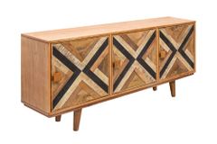 Elegantes Sideboard LONG ISLAND 160cm Mangoholz-Optik mit Retro Muster