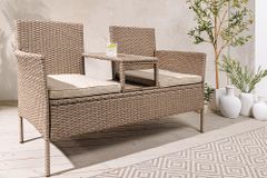Moderne Gartenbank PORTOFINO 140cm natur beige Polyrattan Sitzbank mit Tisch wetterfest
