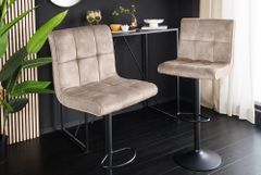 Höhenverstellbarer Barhocker MODENA champagner beige Samt Metall schwarz drehbar