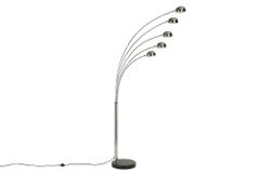 Design Bogenlampe FIVE LIGHTS 205cm chrom Stehlampe mit schwarzem Marmorfuß