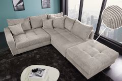 Modernes Ecksofa KENT 220cm greige Cord inkl. Hocker Federkern L-Form Wohnlandschaft