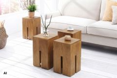 Design Beistelltisch CASTLE 45cm braun honey finish massives Mangoholz handmade