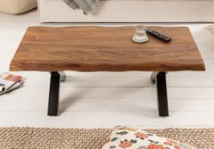 Massivholz Couchtisch MAMMUT 110cm Akazie Baumkante honey finish 3,5cm Tischplatte