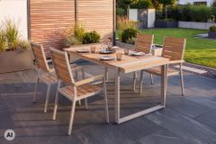 Wetterfester Gartentisch TAMPA LOUNGE 125cm greige natur Aluminium Metall Holz-Design Outdoor