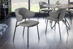 Design Stuhl VOGUE grau Bouclé schwarze Metallbeine