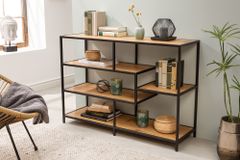 Industrial Bücherregal SLIM LINE 114cm Wildeiche schwarz fünf Regalböden