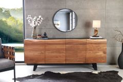Industrial Design Sideboard ORGANIC ARTWORK 180cm Akazie Massivholz Eisengestell