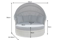 Outdoor Sonneninsel PLAYA LIVING 165cm hellgrau Polyrattan Aluminium inklusive Kissen wetterfest