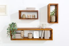 Massives Wandregal 3er Set HEMINGWAY 94cm braun Sheeshamholz stone finish