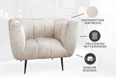 Retro Sessel NOBLESSE 105cm champagner beige Samt mit Ziersteppung