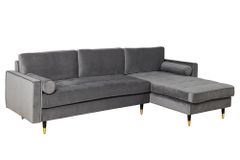 Elegantes Ecksofa COZY VELVET 260cm grau Samt Federkern 3-Sitzer