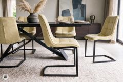 Freischwinger Stuhl MIAMI beige antik Microfaser matt schwarz Metallgestell