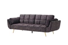 Retro Schlafsofa BOUTIQUE 215cm dunkelgrau Samt 3-Sitzer mit goldenen Füßen
