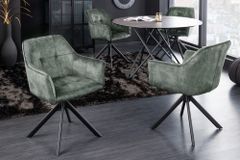Design Stuhl LOFT grün Samt drehbar Metallgestell schwarz mit Armlehne