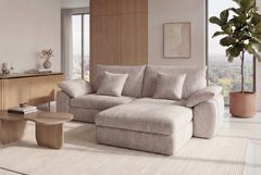 Stilvolles Sofa SOHO 225cm beige Chenille 3-Sitzer Couch mit Wellenunterfederung