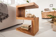 Handgearbeiteter Beistelltisch S 60cm braun Sheesham Massivholz stone finish Ablage