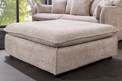 Großer Hocker HEAVEN 100cm champagner beige Bouclé Polsterhocker Federkern