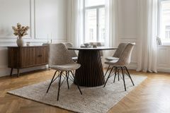 Design Stuhl SCANDINAVIA MEISTERSTÜCK beige grau Chenille schwarz Metallgestell