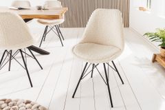 Design Stuhl SCANDINAVIA MEISTERSTÜCK creme Bouclé schwarze Metallbeine