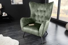 Design XL Sessel AMSTERDAM grün Samt schwarze Metallbeine Retro Stil