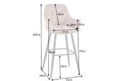 Design Barhocker MILANO champagner beige Samt Barstuhl mit Lehne Metall schwarz