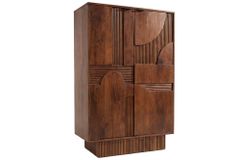 Massiver Barschrank ART DECO 140cm braun Mangoholz 3D-Front Highboard Flaschenregal