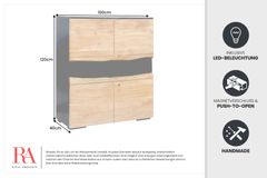 Massivholz Highboard GRAND ACACIA 120cm braun Akazie mit LED-Beleuchtung Baumkante