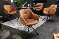 Drehbarer Design Stuhl EUPHORIA rost braun Samt mit Armlehne Metallgestell schwarz