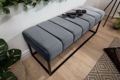 Moderne Sitzbank PETIT BEAUTÉ 110cm silbergrau Samt schwarzes Gestell
