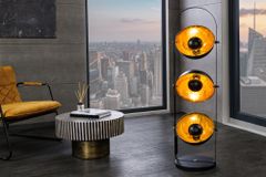 Industrial Stehlampe STUDIO 130cm schwarz Blattgold-Optik 3 neigbare Schirme