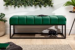 Elegante Sitzbank PETIT BEAUTÉ 110cm smaragdgrün Samt schwarzes Gestell