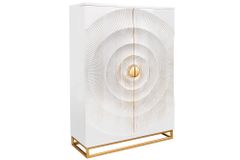 Handgearbeiteter Barschrank GOLDEN SUNSET 140cm weiß gold Mangoholz massiv