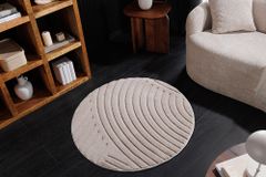 Runder 3D strukturierter Kurzflor Teppich ART DECO 80cm beige creme Hoch-Tief-Effekt
