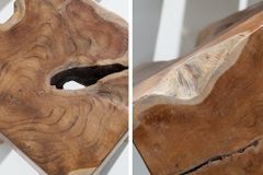Massivholz Beistelltisch MOLAR 30cm Hocker Teak Block aus einem Stück gefertigt