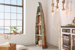 Dekoratives Bootsregal JAKARTA 190cm bunt Massivholz aus recycelten Fischerbooten Bücherregal