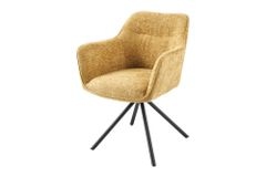 Drehbarer Stuhl VERONA senfgelb Strukturstoff mit Armlehne Metallbeine schwarz