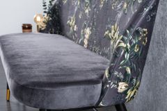 Design Bank PRÊT-À-PORTER grau Samt florales Muster und goldene Fußkappen