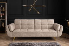 Retro Schlafsofa BOUTIQUE 215cm champagner beige Samt 3-Sitzer mit goldenen Füßen