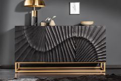Massives Sideboard SCORPION 140cm schwarz Mangoholz aufwendige 3D Schnitzereien