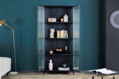 Industrial Vitrine DURA STEEL 180cm schwarz Metall Riffelglas Highboard