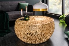 Filigraner Couchtisch LEAF 80cm gold Metall handmade Blatt-Design