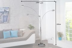 Design Bogenlampe FIVE LIGHTS 205cm chrom Stehlampe mit schwarzem Marmorfuß