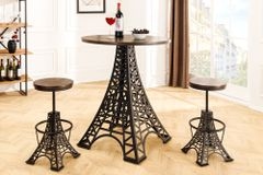 Runder Bartisch PARIS LOFT 105cm dunkelbraun Mangoholz Eiffelturm-Design