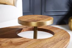 Massivholz Couchtisch GATSBY 110cm braun gold Mango oval rund Beistelltisch 2er Set Retro Design