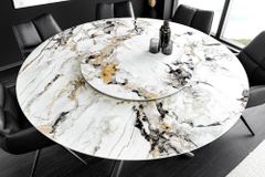 Runder Esstisch SPIN 150cm weiß grau gold 360° drehbare Servierplatte Aurora Oro Keramik