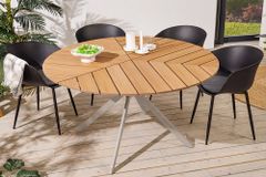 Runder Gartentisch DESIGNO 120cm natur Holz-Design greige Metall In- und Outdoor