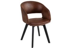 Design Stuhl NORDIC STAR antik braun Microfaser Massivholz schwarz mit Armlehne gepolstert